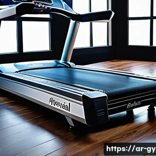 중고 러닝머신 구매 시 유의사항 - A detailed, realistic image of a used treadmill in a bright, modern home gym setting tailored for an...