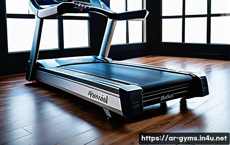 중고 러닝머신 구매 시 유의사항 - A detailed, realistic image of a used treadmill in a bright, modern home gym setting tailored for an...