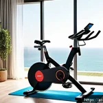 집에서 할 수 있는 유산소 운동기구 - A modern home gym setup in a bright, spacious living room designed for an Arabic-speaking user, feat...