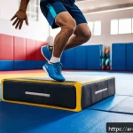 크로스핏 박스점프 박스 리뷰 - A modern plyometric jump box made of dense foam with a textured, non-slip rubber surface, placed in ...