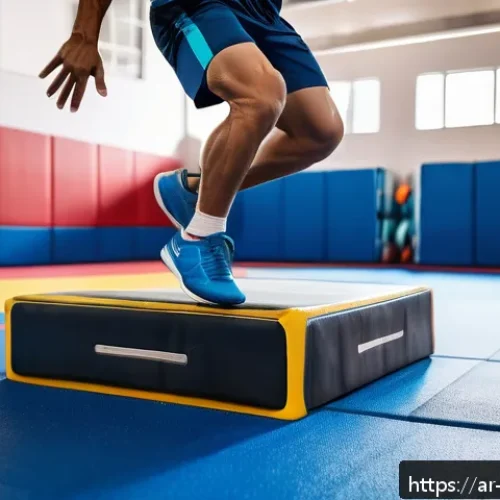 크로스핏 박스점프 박스 리뷰 - A modern plyometric jump box made of dense foam with a textured, non-slip rubber surface, placed in ...