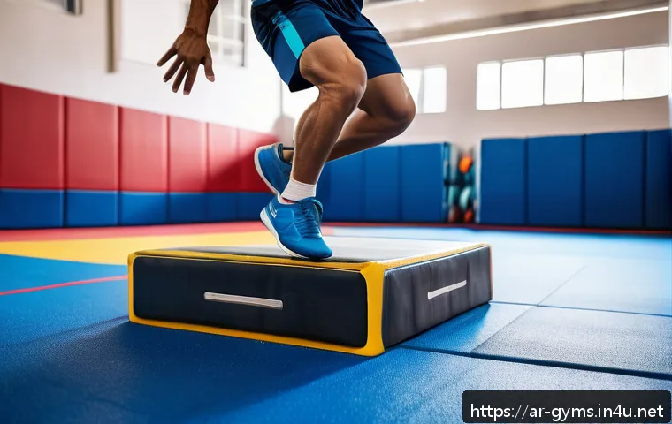 크로스핏 박스점프 박스 리뷰 - A modern plyometric jump box made of dense foam with a textured, non-slip rubber surface, placed in ...