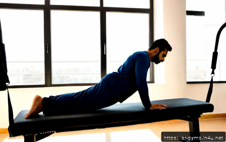 운동 전후 스트레칭 전용 기구 - Photorealistic modern fitness studio in an Arab city, athletic adult man in modest long-sleeve sport...